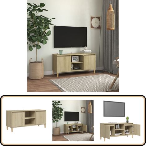 Meuble TV avec pieds en bois massif Chêne sonoma 103,5x35x50 cm - Meuble Tv - Meuble Téléviseur - Meuble Rangement - Buffet - Mobilier Scandinaves (1/5)