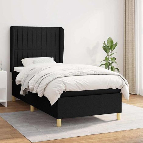 Cama box spring con colchón tela negro 90x190 cm (1/5)