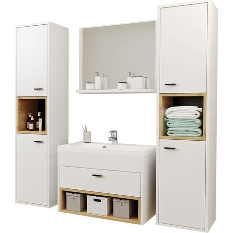Conjunto de mueble de baño Velum II, Blanco + Roble Artisan