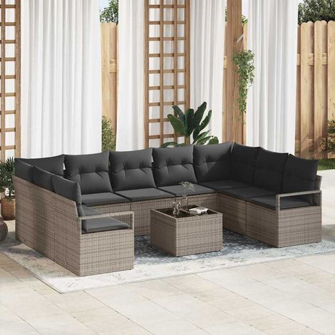 vidaXL Set di divani con cuscino 10 pcs Grigio chiaro polyrattan (1/5)
