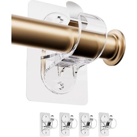 Support Tringle Rideau Sans Percage Adhésif Fort – Salle de Bain Cuisine Salon Chambre (4 Pièces Transparent) (1/4)