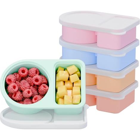 Boîte À Collations En Silicone - 2 Compartiments - 8 Oz - Pour Bureau Pique-Nique Voyage - Lot De 5 (1/5)