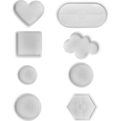 Moule pour Resine Epoxy, 8 Pièces Moule en Silicone pour Resine 6 Formes, Moulle Plateau Resine Epoxy, Moule pour Plateau en Plâtre, pour Fabrication Dessous Verre, Plateaux, Décorations (1/5)