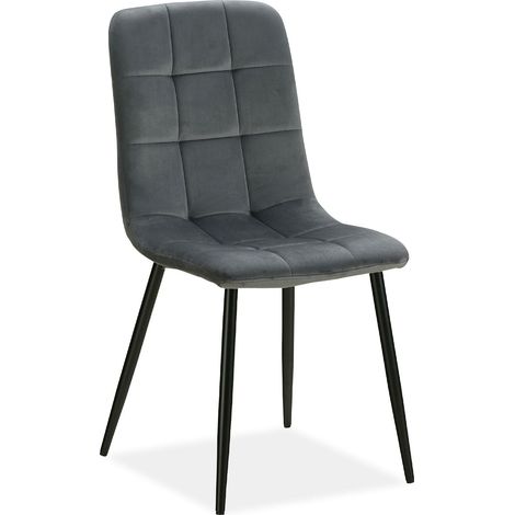 Chaise de salle à manger cuisine confortable et moderne en tissu velours gris pieds en métal noir CDS06002 (1/5)