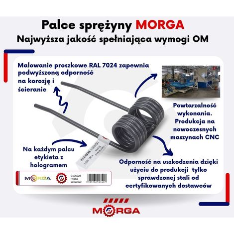 Dente di raccolta per pressa Massey Ferguson 585136M1 FI-5 mm L-198 mm verniciato a polvere MORGA (1/5)