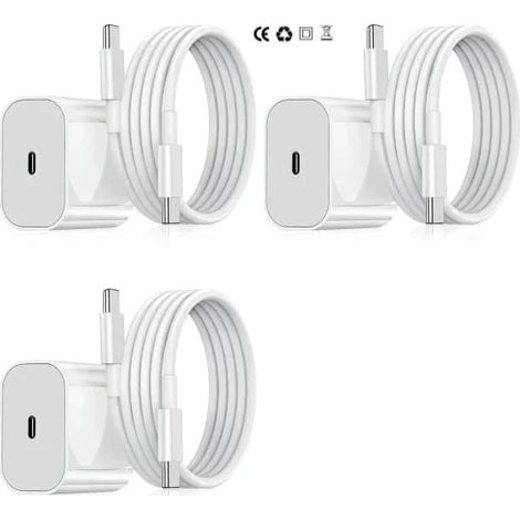 Lot de 3 chargeurs rapides pour iPhone + adaptateur + câble de 2 m 20 W Lightning Blanc (1/5)