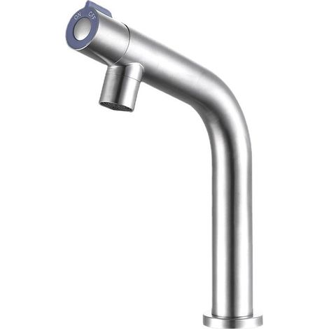 Robinet d'évier de salle de bain avec interrupteur rotatif à une poignée pour lavabo d'eau froide pour salle de bain, baignoire à pied et jardin extérieur, en acier inoxydable (1/5)