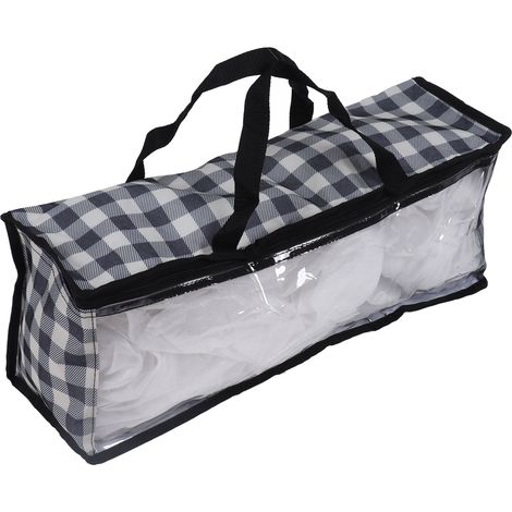 Sacs de rangement transparents à fermeture éclair de grande capacité, anti-poussière, amovibles, en film PVC, pour vêtements, CD, casquettes et autres casquettes de sport, à carreaux bleus. (1/5)