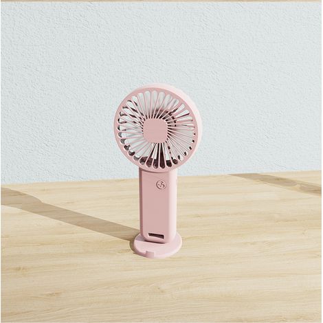 Ventilador portátil, mini ventilador de mano con soporte, recargable, potente flujo de aire, ideal para viajes y camping, 3 en 1 (rosa) (1/5)