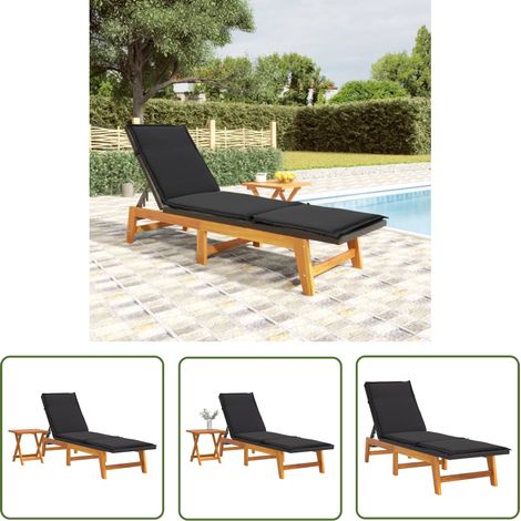The Living Store Sonnenliege mit Tisch Poly Rattan und Massivholz Akazie - Sonnenliege - Gartenmöbel - Lounge Möbel - Liege - Holz Gartenmöbel (1/5)