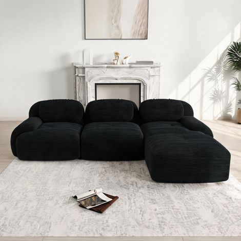 Canapé d'angle modulaire en tissu cord noir 298 x 178 x 70 cm (1/5)