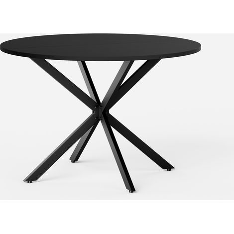 Mesa redonda negra 120 cm con patas de X, mesa de cocina y comedor para 4-6 personas (1/5)