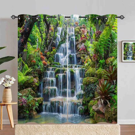 Rideau Occultant Nature Paysage Cascade Tenture Opaque à Oeillets Draperies Intérieurs Rideau Thermique Isolant pour Maison Chambre Salon Fenetre 2 Pièces L 140 x H 280 cm - 140L X 280H cm (2 Panneaux (1/5)