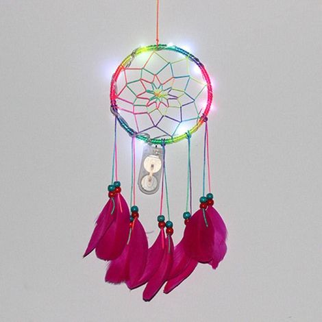 Lampe attrape-rêves en plumes colorées, décoration murale ethnique artisanale, cadeau (1/5)