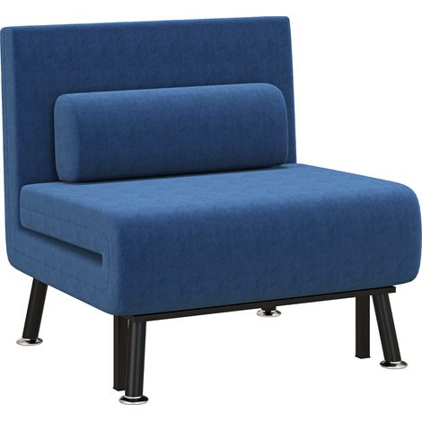 HOMCOM sofá cama de 1 plaza sofá cama plegable tapizado en lino con respaldo ajustable de 5 niveles y almohada acolchada 75x70x75 cm azul oscuro