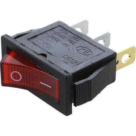 Interrupteur à bascule ON/OFF, bipolaire lumineux, 28 x 10 mm, 250 V, 15 A, 3 bornes, rouge (1/4)