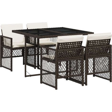 5 Piece Garden Dining Set with Cushions Brown Poly Rattan vidaXL (1/5)