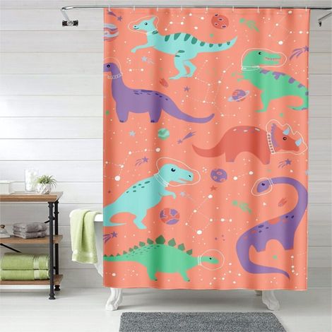 Rideau de douche dinosaures mignons, œillets plastique, polyester épais (1/5)