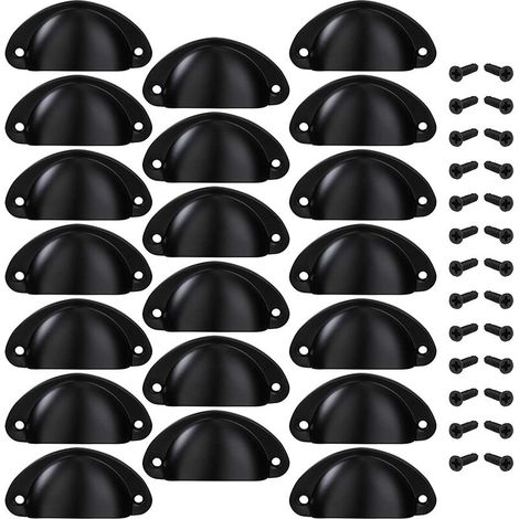 20 Pieces Retro Vintage Furniture Cabinet Door Drawer Drawer Handles and Knobs Shell Shape with Silver Screws 8 3 2 cm Black