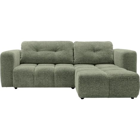 ROMY - Canapé d'angle convertible tissu chenille 3 places Vert (1/5)