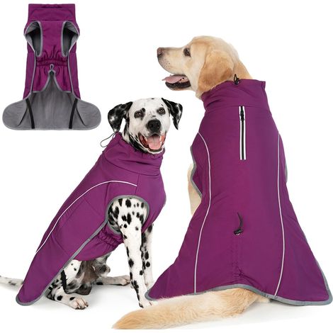 Manteau d'hiver imperméable pour chien Veste polaire chaude et réfléchissante avec ouverture pour laisse pour chiens de grande et moyenne taille Violet (1/5)