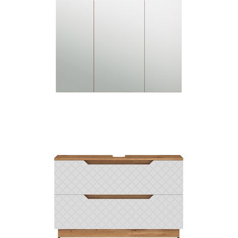 Conjunto de muebles de baño Lotta, Roble/blanco con estructura de azulejos, 2 partes, Vicco (1/5)