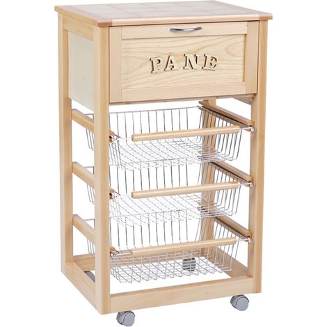 Carrello in legno portapane con cesti portafrutta LANDHELL Naturale (1/4)