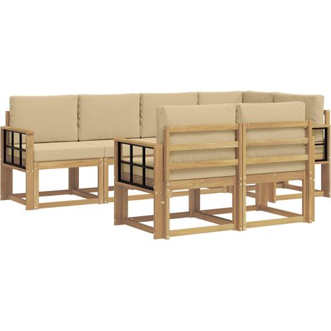 Conjunto de sofás de exterior con cojín 7 pcs y Beige Poliéster vidaXL