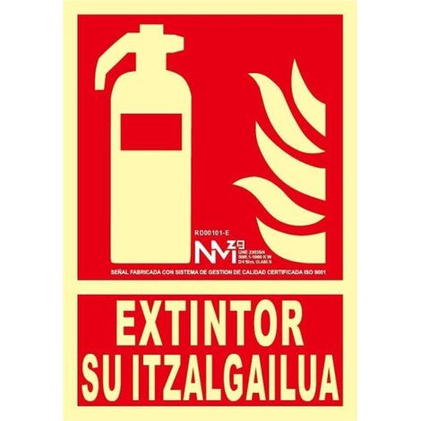 Señal en Euskera "Extintor su itzalgailua"                                                   CLASE B (PVC 0'7 mm)