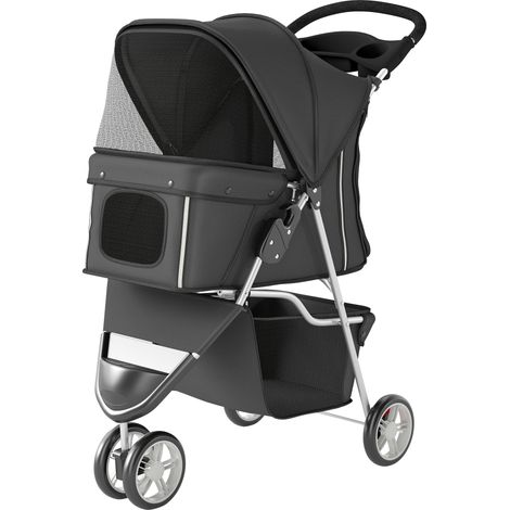 PawHut Passeggino Cani Pieghevole con Ruote Girevoli e Freno Grigio Carbone