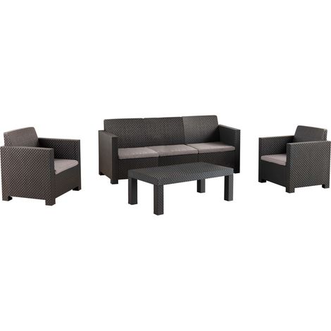 Salon de jardin extérieur 5 places en résine tressée (1 table basse + 1 canapé 3 places + 2 fauteuils) -PEGANE-