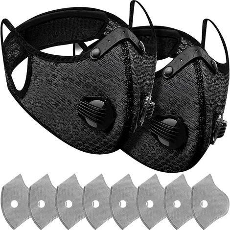 Masque respiratoire réutilisable 2 pièces - Avec filtres à charbon actif contre la poussière et la pollution - Idéal pour le travail du bois et la tonte de pelouse - Noir (1/4)