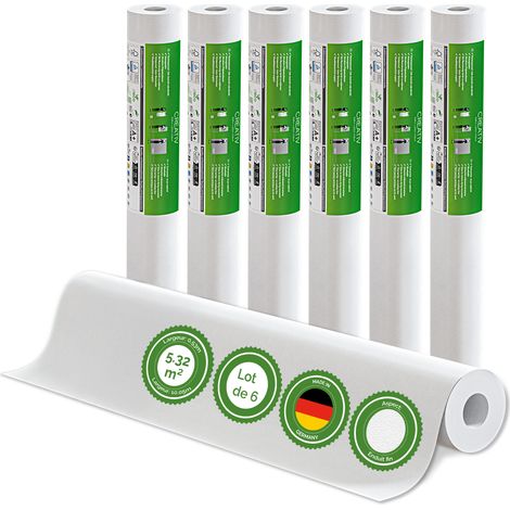 Veluxis® Papier peint intissé 10,05 m x 0,53 m - (Enduit fin, lot de 6) - à peindre, respirant et de haute qualité - revêtement mural fabriqué en Allemagne