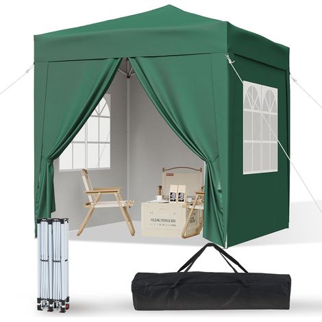 Aoxun Pop Up Pavillon 2x2m étanche avec 4 Panneaux Latéraux, Structure Métallique, Hauteur Réglable, sac de Transport inclus pour Camping et Fêtes