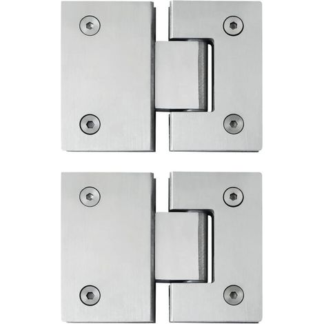 Bisagras para puertas de ducha de cristal, bisagras para puertas de ducha de cristal de 180 grados, níquel cepillado (2 piezas). (1/5)
