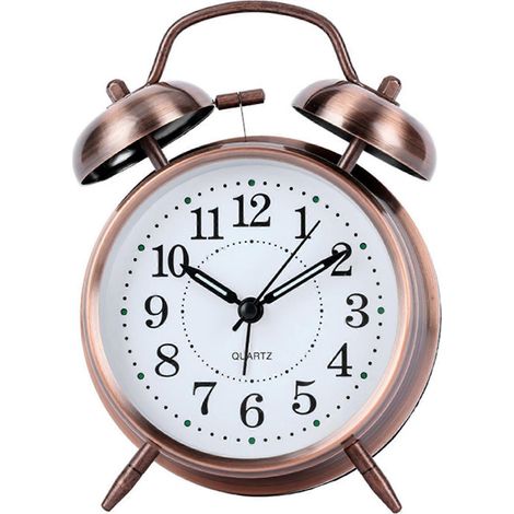 Réveil rétro en bronze à double cloche, horloge de table rétro ultra-puissante, silencieuse (sans tic-tac) et dotée d'une fonction de rétroéclairage. (1/5)