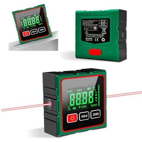 Niveau Electronique, Inclinomètre Numérique, avec Fonction Laser Écran LCD Étanche d'Angle Digital 4 Faces Magnétiques Niveau à Bulle pour Menuiserie Travail du Bois Construction