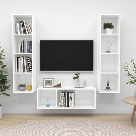 3-tlg. TV-Schrank-Set Weiß Holzwerkstoff