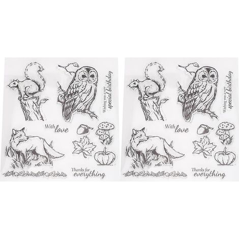 2 tampons en caoutchouc transparents pour le journaling DIY : tampons à motifs hibou, écureuil et renard (T1672) (1/5)