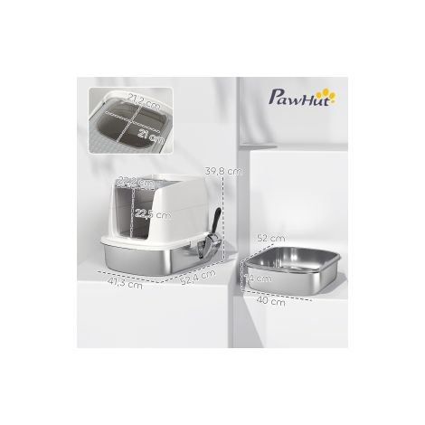 Litière pour chat en acier inoxydable, litière fermée avec pelle, sac à odeurs, entrée sortie (1/5)