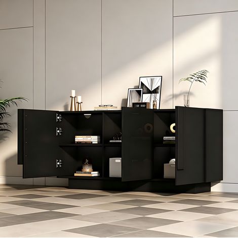 Buffet de salon 160x35x60 cm noir en panneaux de particules avec 3 portes et 6 compartiments réglables (1/5)