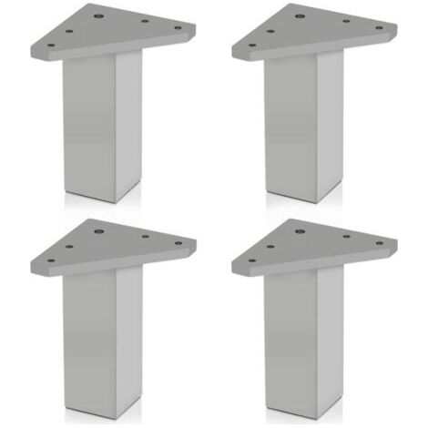 QORVA-Lot de 4 pieds de meuble (10 cm), vis non incluses, couleur aluminium, pour meubles de salle de bain, armoires, étagères (1/5)