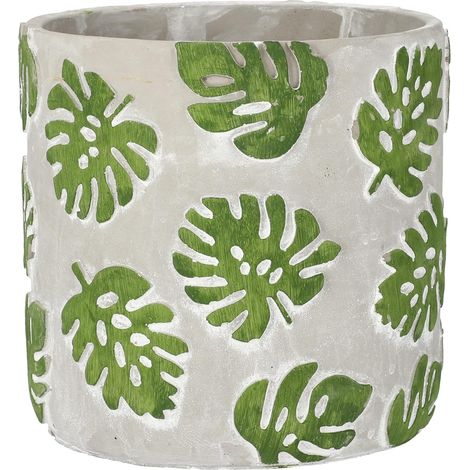 KOTARBAU Pot de fleurs en béton décoratif Motif feuille de fenêtre Monstera 20 cm (1/5)