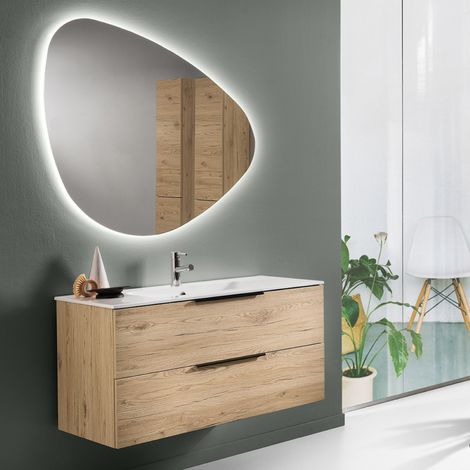 Mobile bagno sospeso con doppio cassetto BALI 100 cm Quercia Naturale (1/5)