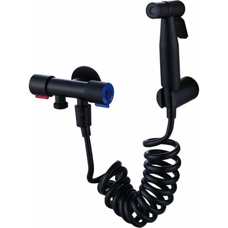 Pistolet de pulvérisation de toilettes en acier inoxydable, ensemble de pistolets de pulvérisation de salle de bains, buse haute pression sans poinçonnage noir 304 (1/4)