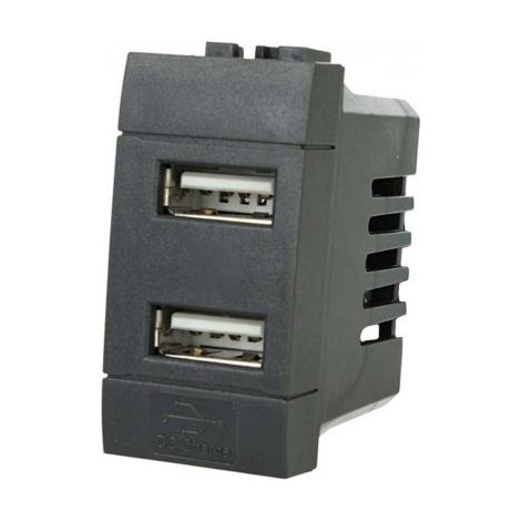 Modulo Caricatore 2 Porte USB 5V 2,1A Nero Compatibile con Bticino Living (1/4)