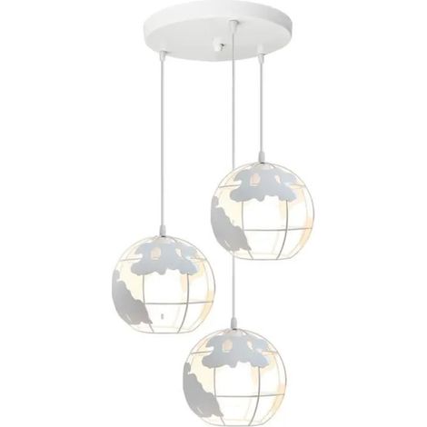 U-DO Lustre Intérieur design Moderne 3 Têtes Suspension Cage en Métal Blanc E27 20CM pour Restaurant Café Entrée (1/4)