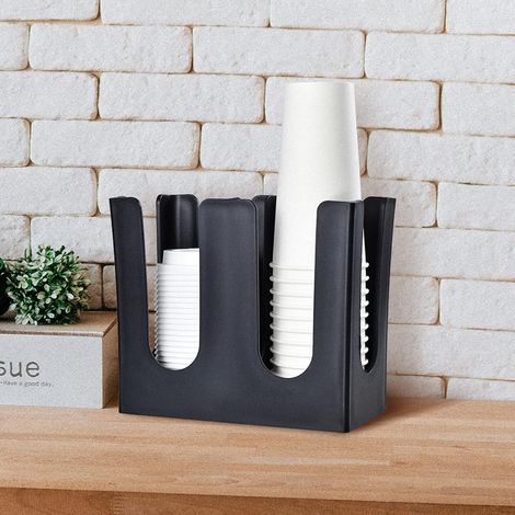 Portabicchiere di carta, dispenser per bicchieri di carta usa e getta, dispenser per bicchieri, portabicchiere di plastica dritto con coperchi, organizer per bicchieri di carta a 2 scomparti (1/5)
