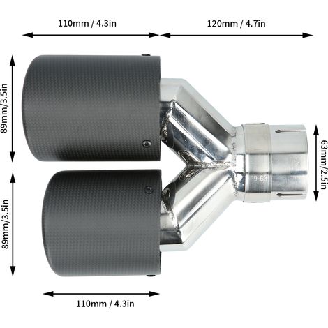 Échappement double universel en fibre de carbone mate de type Y avec bords roulés, sortie droite avec finition bleuie (AP31KR-6389) pour modification automobile (1/4)