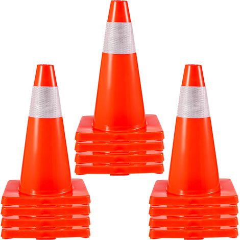 Mophorn 12er-Pack 18"-Verkehrskegel, Sicherheits-Parkkegel mit PVC-Sockel, orangefarbene Verkehrskegel mit Reflektorkragen für Gefahrenstellen und Baustellen